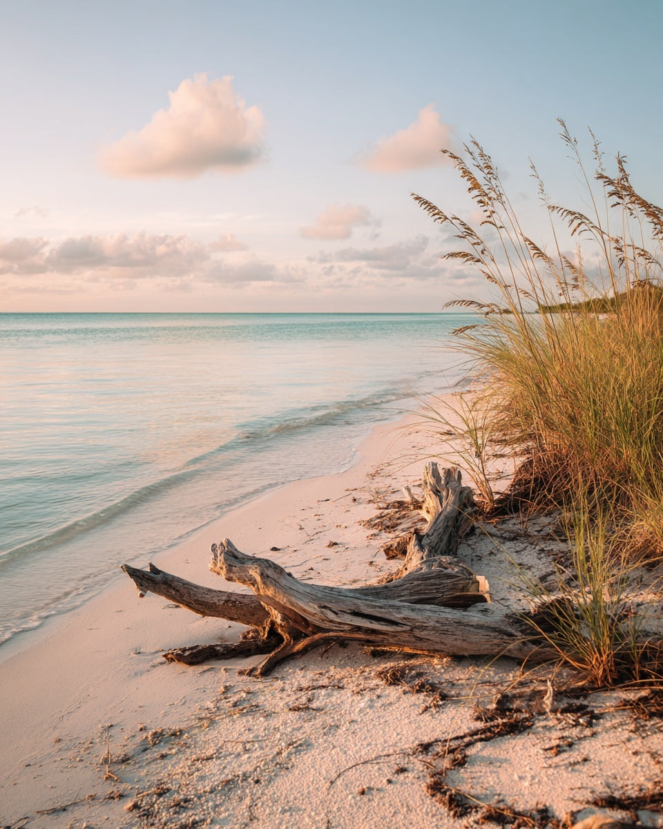 Turquoise beach shoreline with clear water and white sand
