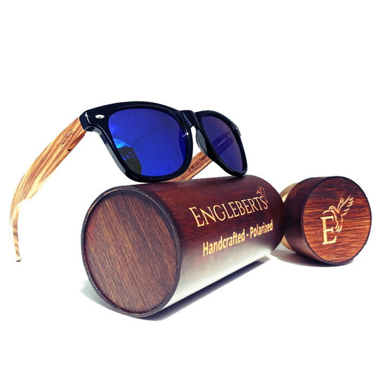 Englebert's Zebrawood Sunglasses — Blue Polarized Lenses & Handcrafted Case